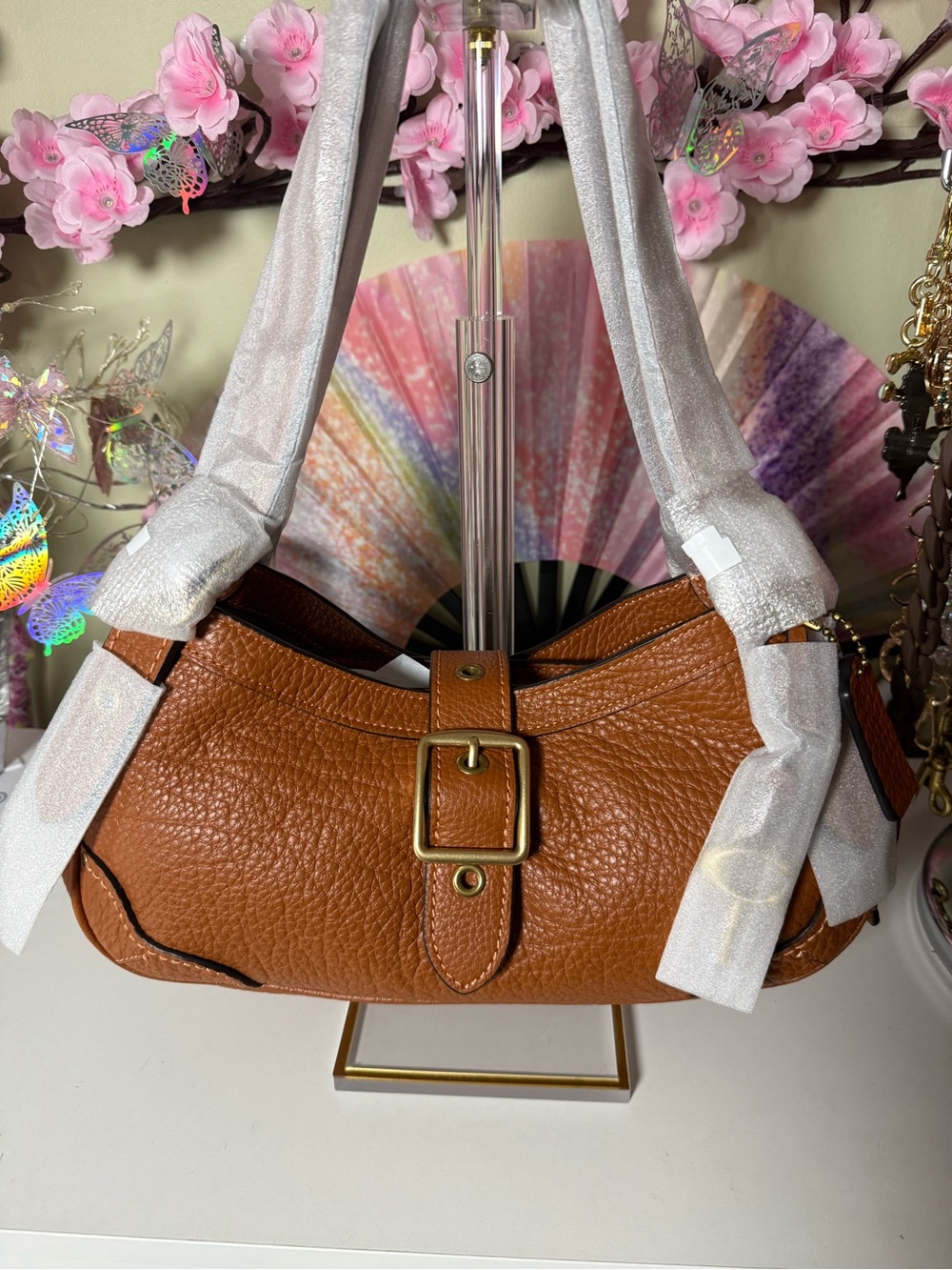 Authentic Coach Drifter 31 Pebbled Leather Shoulder Bag in Amber Brown
